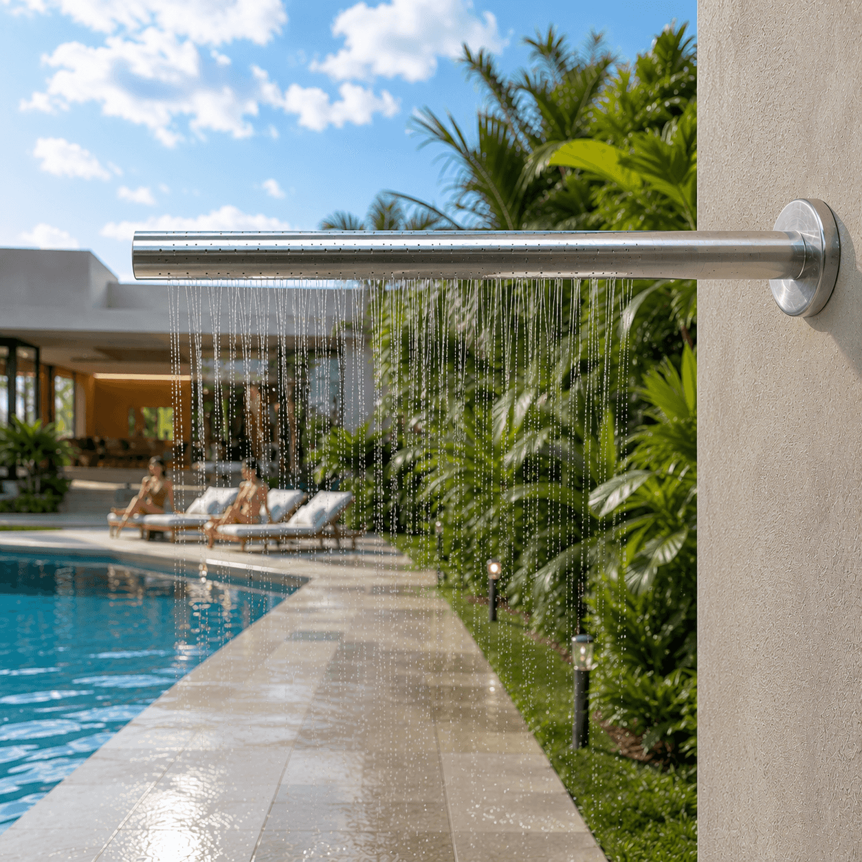 Ducha cortina de inox de parede para piscina