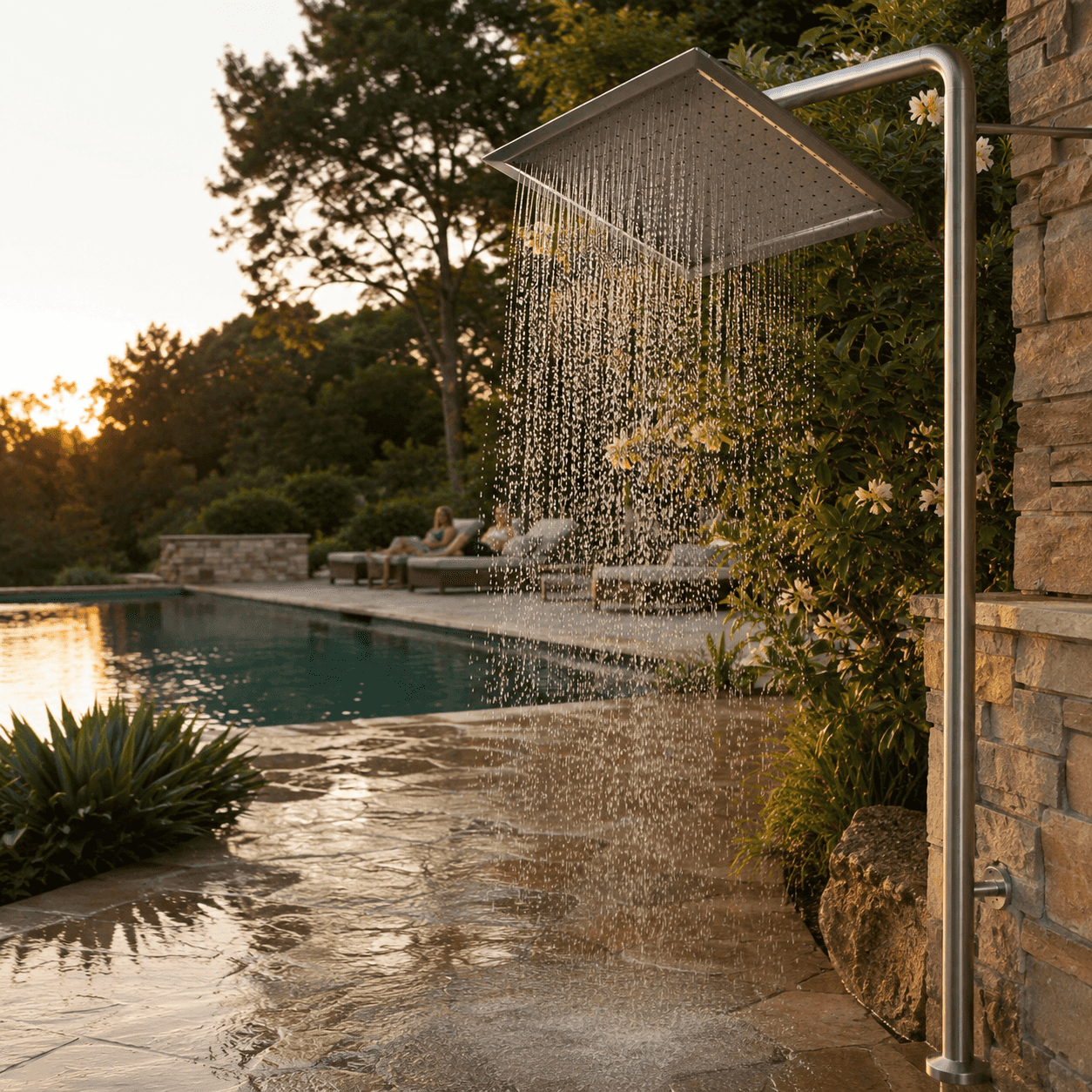 Ducha de inox quadrada tipo chuva para piscina