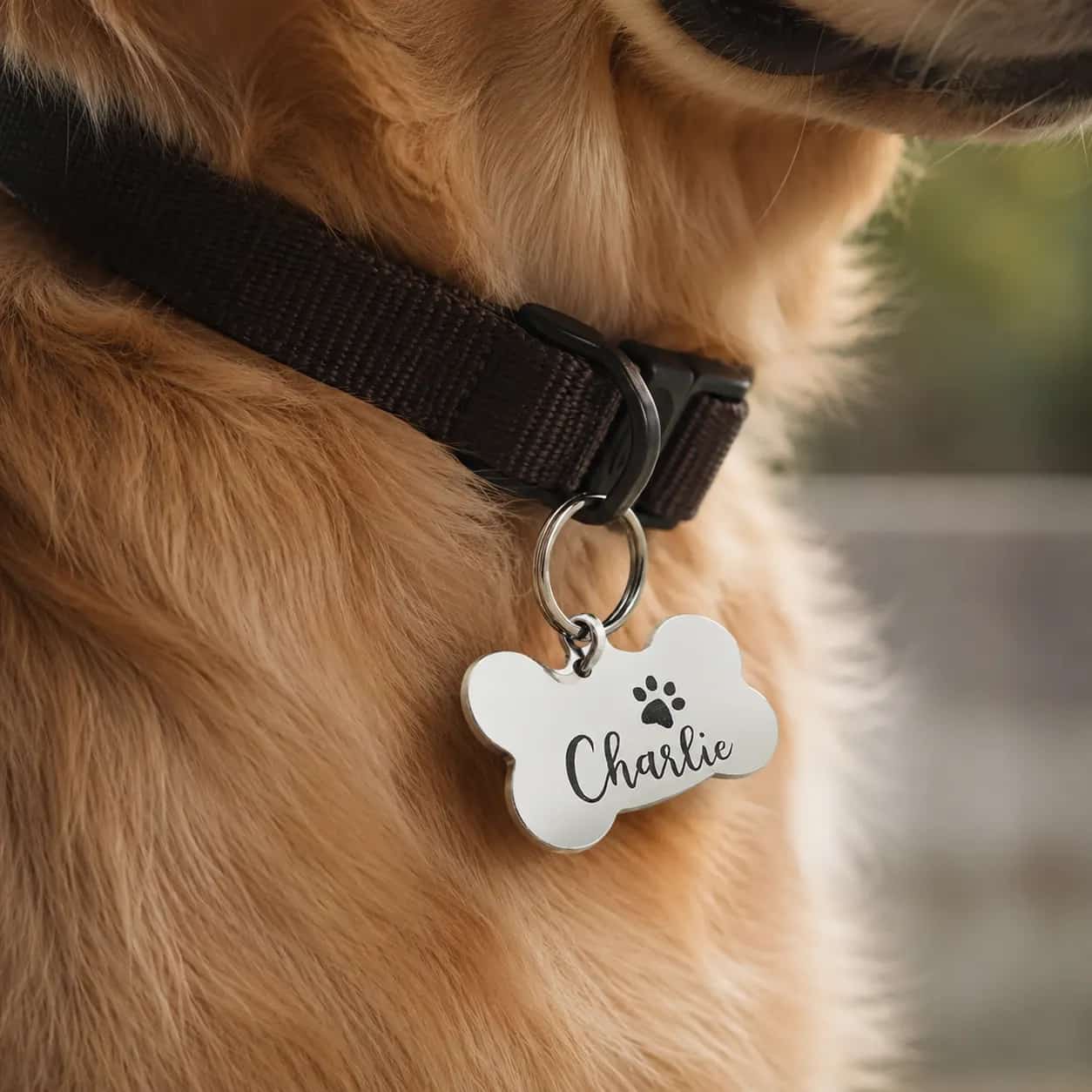Placa de identificação pet em aço inox 304 formato osso com gravação de nome