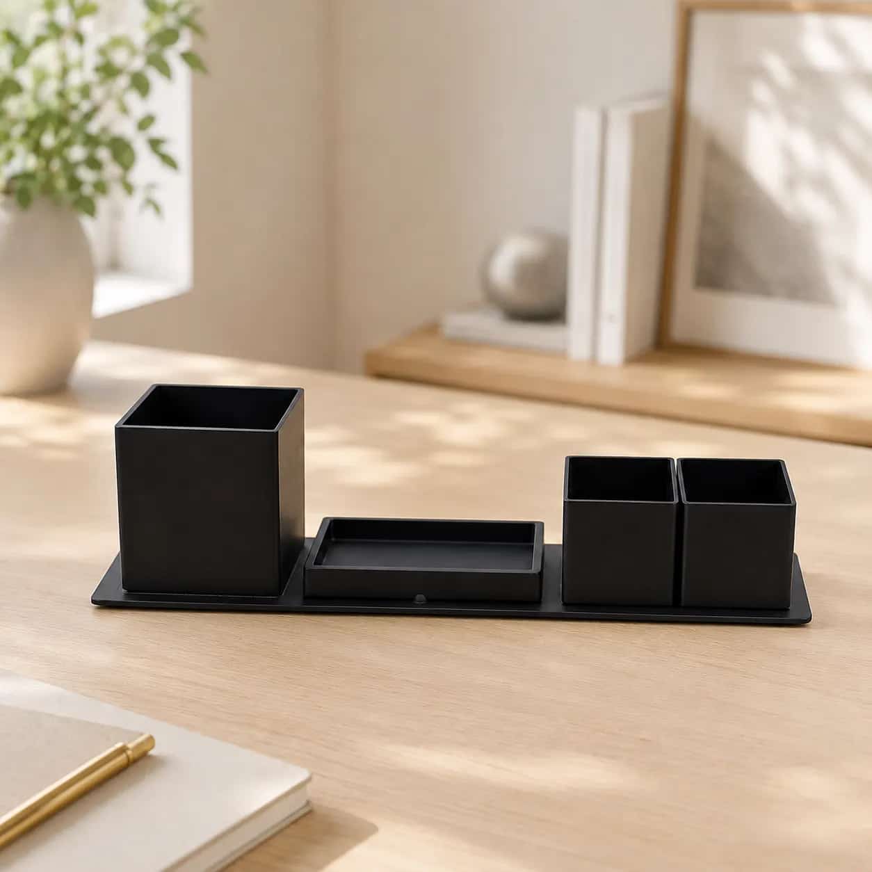 Porta-canetas em aço inox 304 organizador de mesa personalizado preto