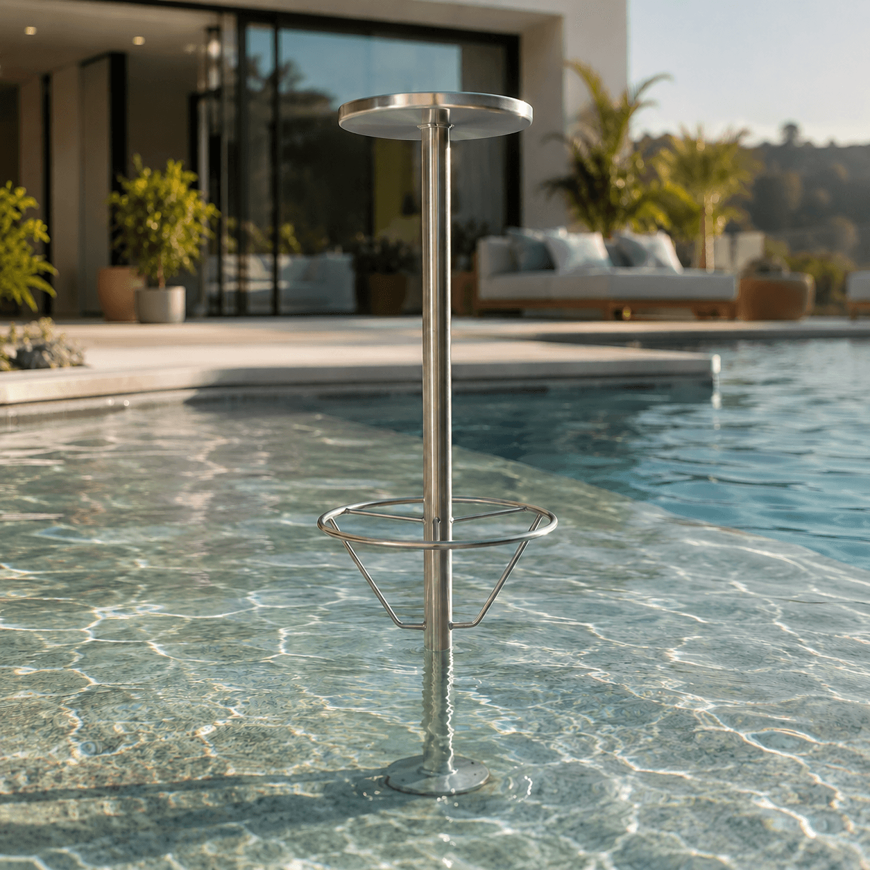 Banco pedestal em aço inox 304 para piscina
